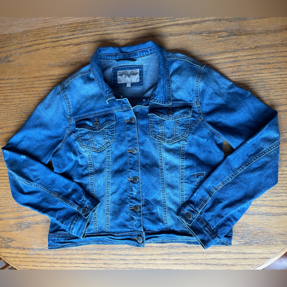 Tattoo Jeans Denim Button Up Jacket with Distressing Jean Jacket